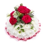 Based posy with red rose spray