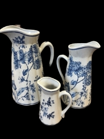 vintage white and blue jugs