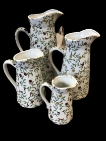 vintage green and white floral jugs